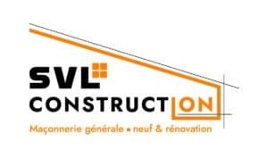 SVL Construction - Maçonnerie générale neuf et rénovation Logo SVL Construction, maçonnerie générale, neuf et rénovation. Design orange et noir avec lignes de toit stylisées.